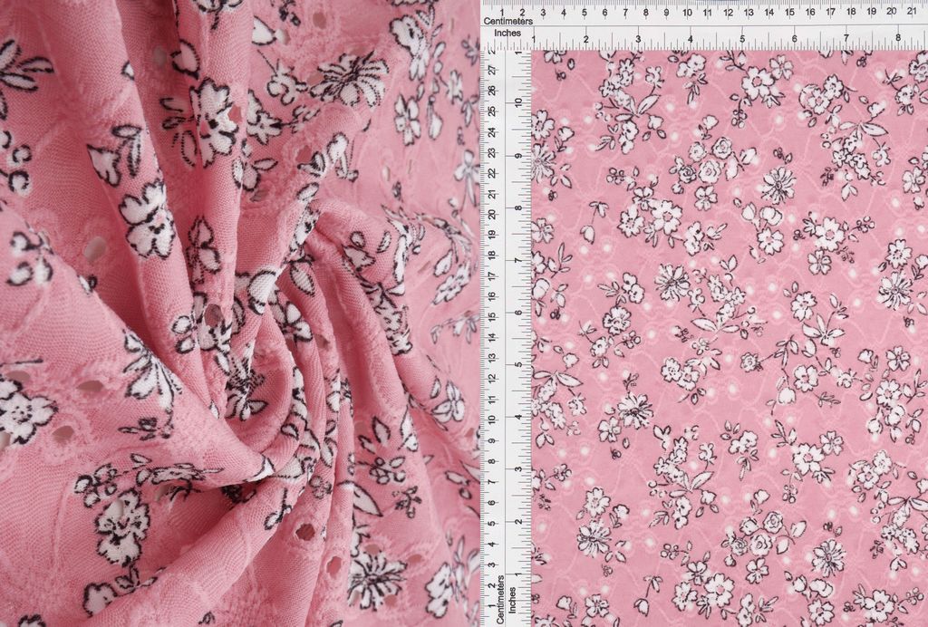 KNT4187-Q00713 / ROSE / 97%POLY 3%SPAN DTY KNIT JACQ EYELET FLORAL/FLOWER
