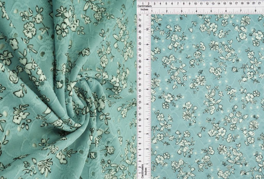 KNT4187-Q00713 / SAGE / 97%POLY 3%SPAN DTY KNIT JACQ EYELET FLORAL/FLOWER