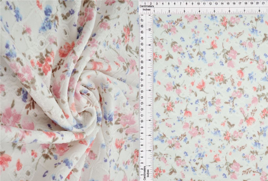 KNT4187-Q11026 / ROSE / 97%POLY 3%SPAN DTY KNIT JACQ EYELET DITSY FLORAL