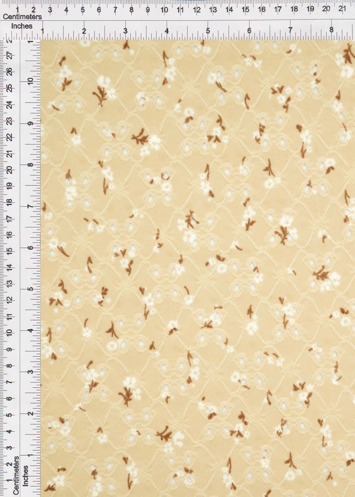 KNT4187-Q10502 / TAN / 97%POLY 3%SPAN DTY KNIT JACQ EYELET DITSY FLORAL