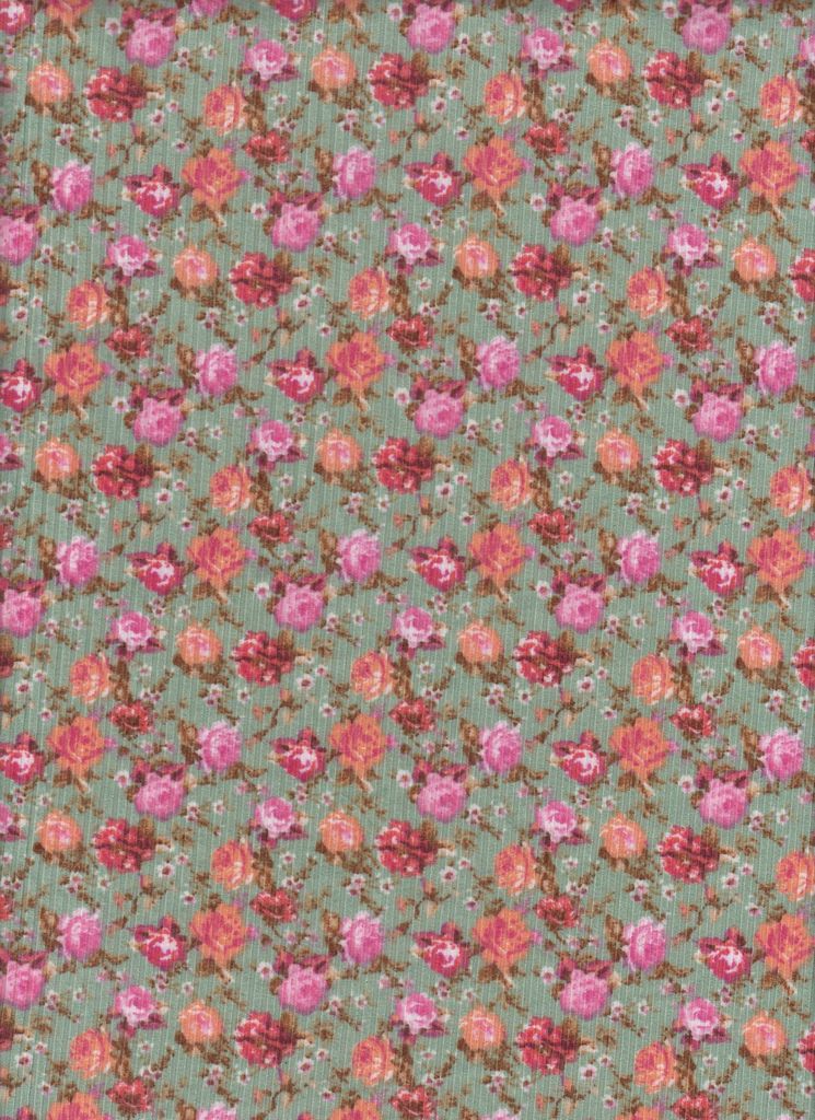KNT3422-DU1672B / SAGE / 87%POLY 13%SPAN 4X2 YUMMY RIB DITSY FLORAL/FLOWER