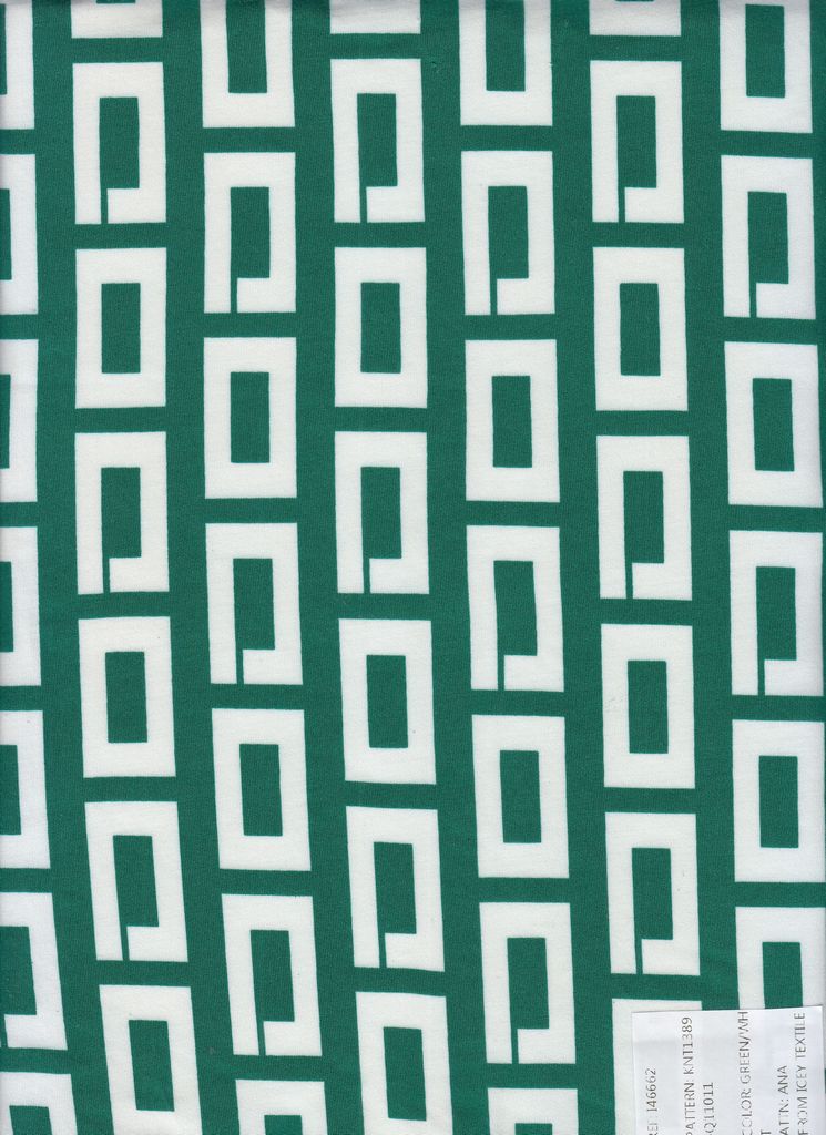 KNT1389-Q11011 / GREEN/WHT / 96%POLY 4%SPAN DTY GEO/RETRO/GREEK PRINT