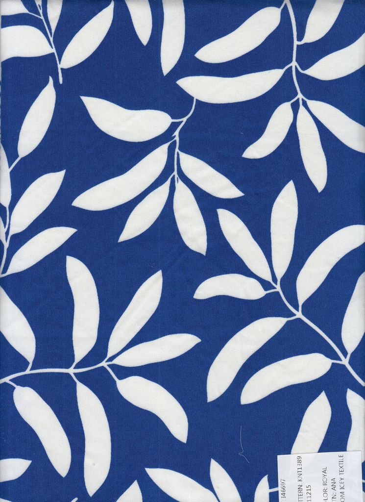 KNT1389-Q11215 / ROYAL / 96%POLY 4%SPAN DTY LEAF PRINT