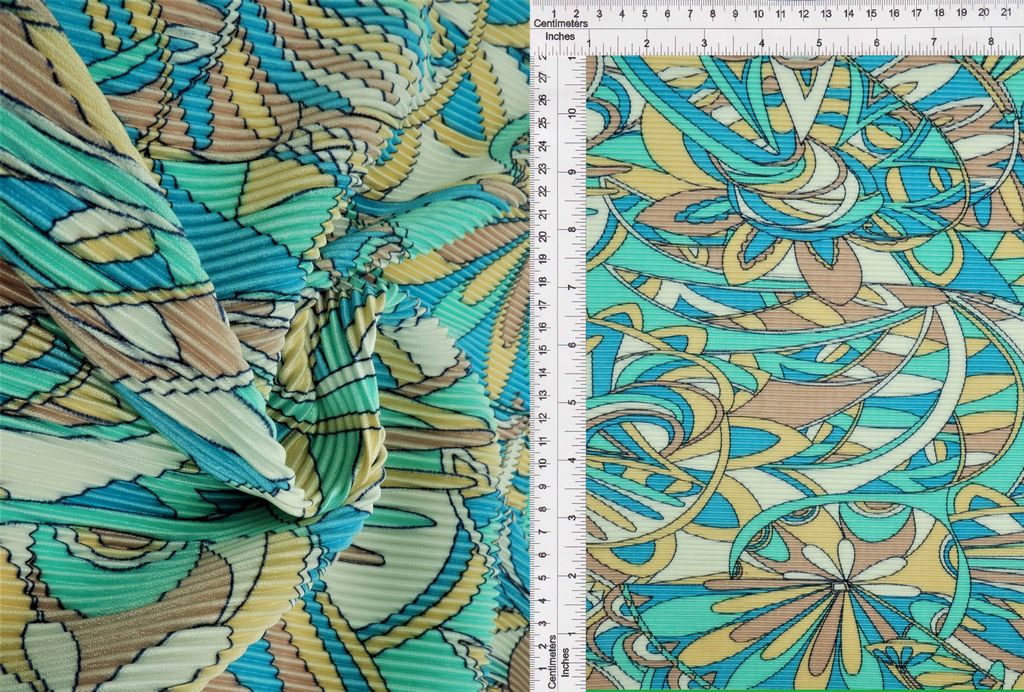 KNT3696-MS11052 / JADE MULTI / 100%POLY BODRE/INTERLOCK PLEATED GREOMETRIC