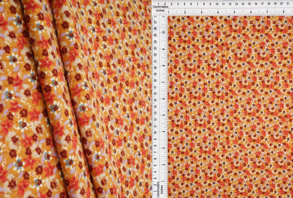 KNT4135-MS11150 / MUSTARD / 94%POLY 6%SPAN 8X3 YUMMY RIB DITSY FLORAL