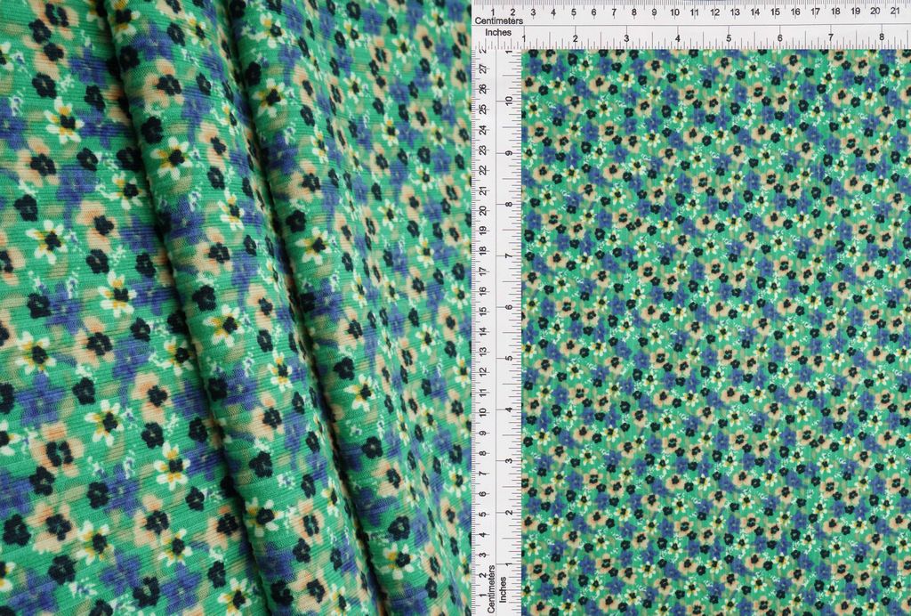 KNT4135-MS11150 / GREEN / 94%POLY 6%SPAN 8X3 YUMMY RIB DITSY FLORAL