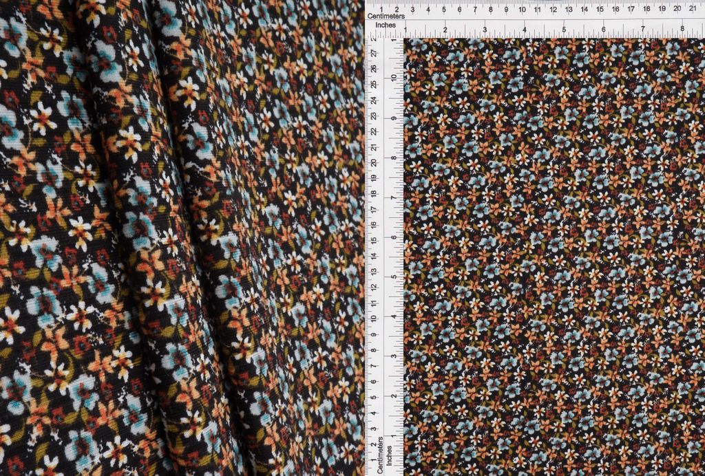 KNT4135-MS11150 / BLACK / 94%POLY 6%SPAN 8X3 YUMMY RIB DITSY FLORAL