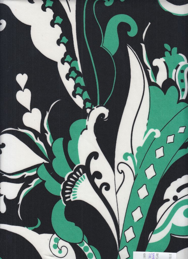 KNT1389-Q20508 / BLACK/GREEN / 96%POLY 4%SPAN DTY PAISLEY PRINT