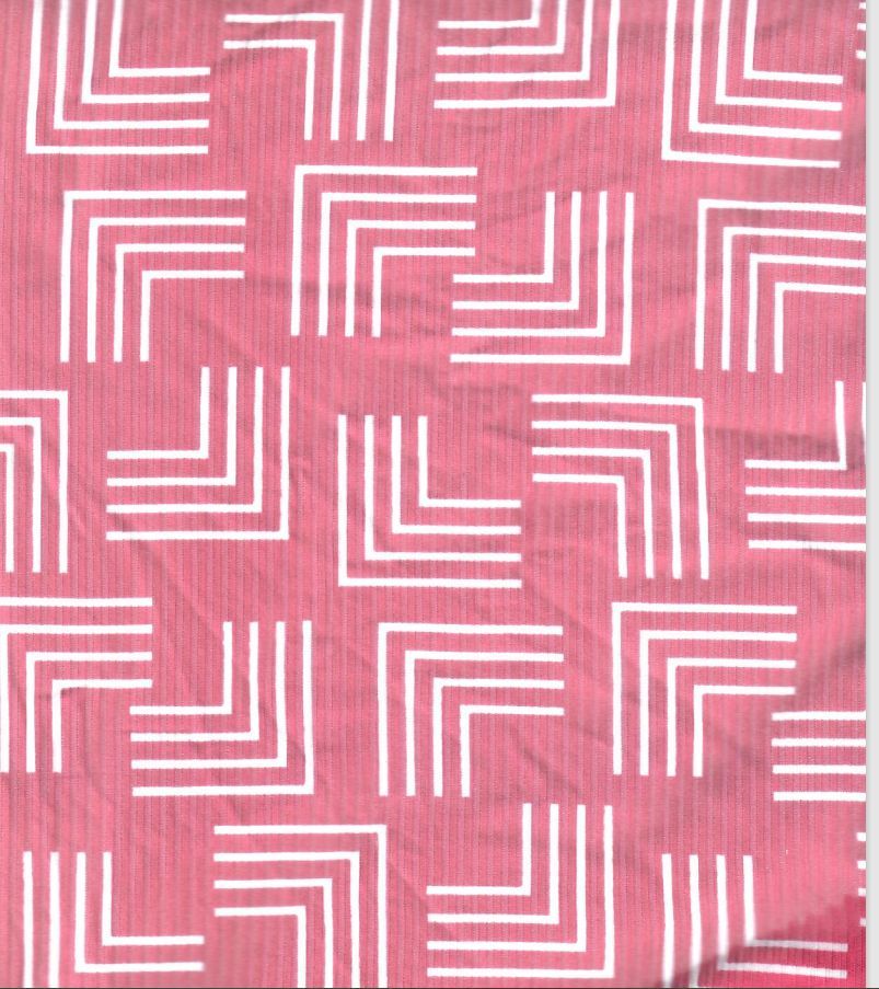 KNT3422-MS11156 / FUSCHIA/IVORY / 94%POLY 6%SPAN 4X2 YUMMY RIB GEO PRINT