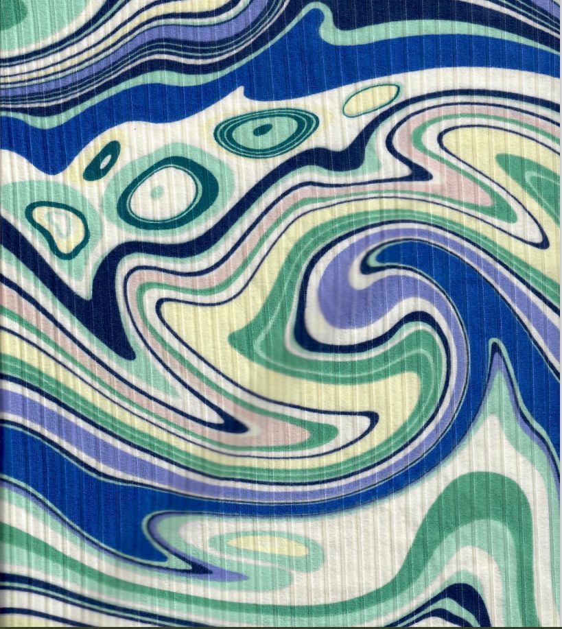 KNT4135-MS11152 / BLUE/MULTI / 87%POLY 13%SPAN 8X3 YUMMY RIB MARBLE PRINT