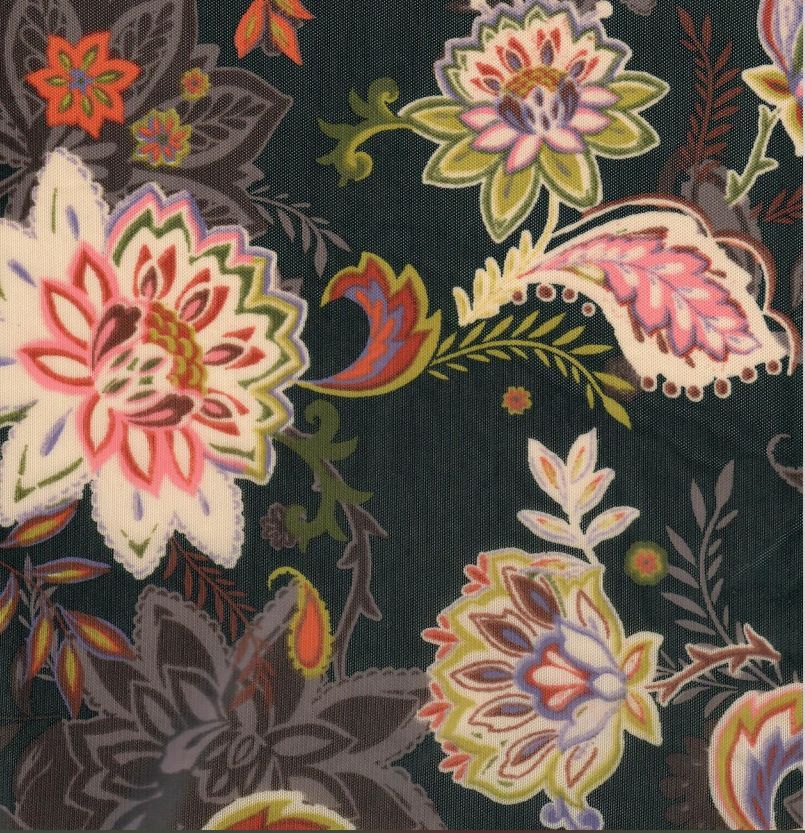 MESH-MS11157 / BLACK/MULTI / 90%POLY 10%SPAN FLORAL MESH PRINT