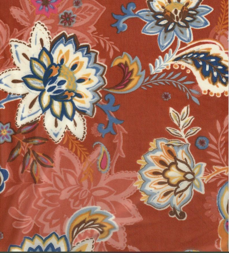 MESH-MS11157 / RUST/MULTI / 90%POLY 10%SPAN FLORAL MESH PRINT