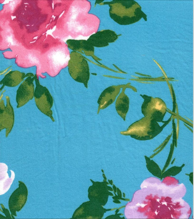 KNT2100-Q10111 / AQUA BLUE / 96%POLY 4%SPAN DTY BRUSHED FLORAL PRINT