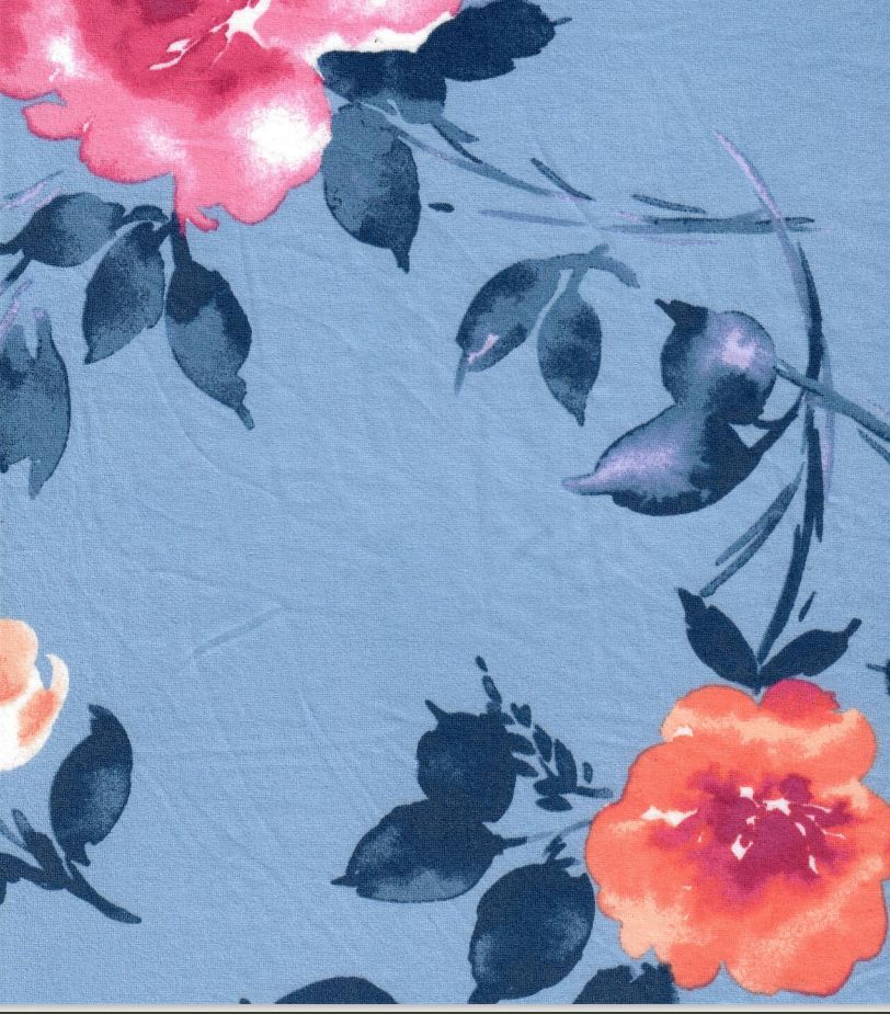 KNT2100-Q10111 / CHAMBRAY / 96%POLY 4%SPAN DTY BRUSHED FLORAL PRINT