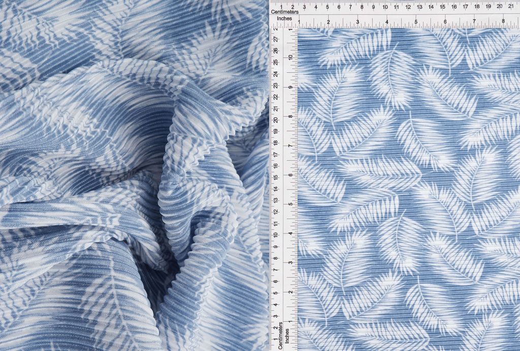 KNT3696-Q20507B / CHAMBRAY / 100%POLY BODRE/INTERLOCK/PLEATED TROPICAL LEAF