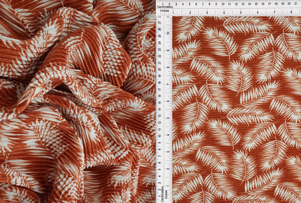 KNT3696-Q20507B / RUST / 100%POLY BODRE/INTERLOCK/PLEATED TROPICAL LEAF