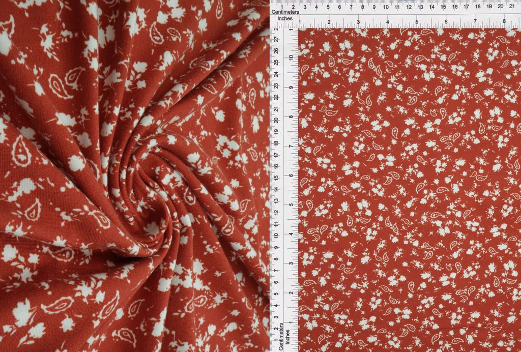 KNT2100-MS01214 / RUST / 96%POLY 4%SPAN DTY BRUSHED FLORAL/PAISLEY PRINT
