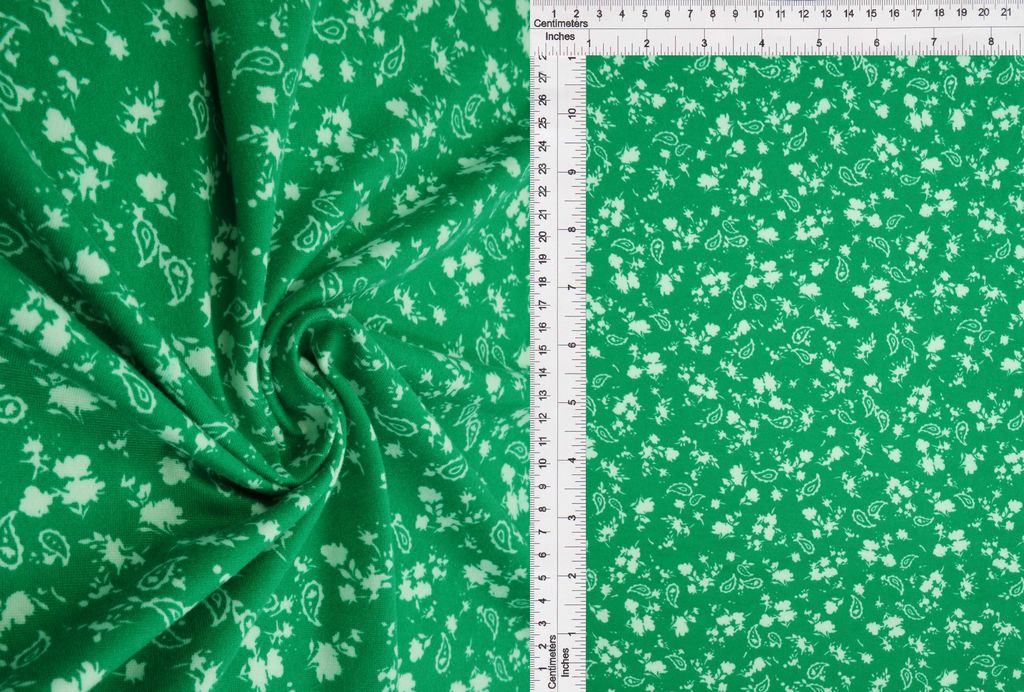 KNT2100-MS01214 / GREEN / 96%POLY 4%SPAN DTY BRUSHED FLORAL/PAISLEY PRINT
