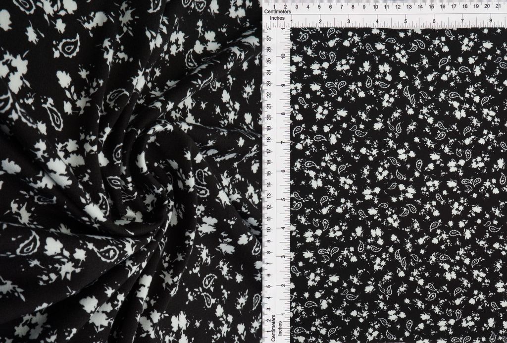 KNT2100-MS01214 / BLACK / 96%POLY 4%SPAN DTY BRUSHED FLORAL/PAISLEY PRINT