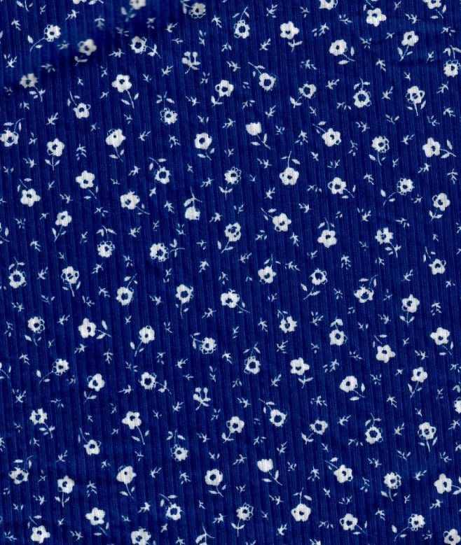 KNT3422-Q00135 / BLUE / 87%POLY 13%SPAN 4X2 YUMMY RIB DITSY FLORAL PRINT