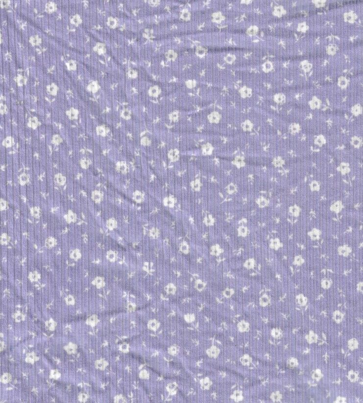 KNT3422-Q00135 / LAVENDER / 87%POLY 13%SPAN 4X2 YUMMY RIB DITSY FLORAL PRINT