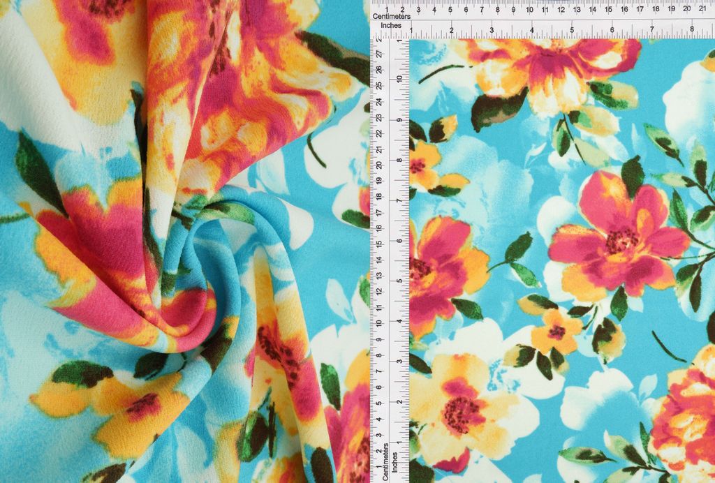 KNT3971-MS10196 / AQUA BLUE / 96%POLY 4%SPAN TECHNO CREPE FLORAL/FLOWER
