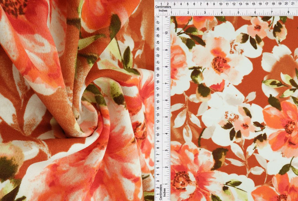 KNT3971-MS10196 / RUST / 96%POLY 4%SPAN TECHNO CREPE FLORAL/FLOWER