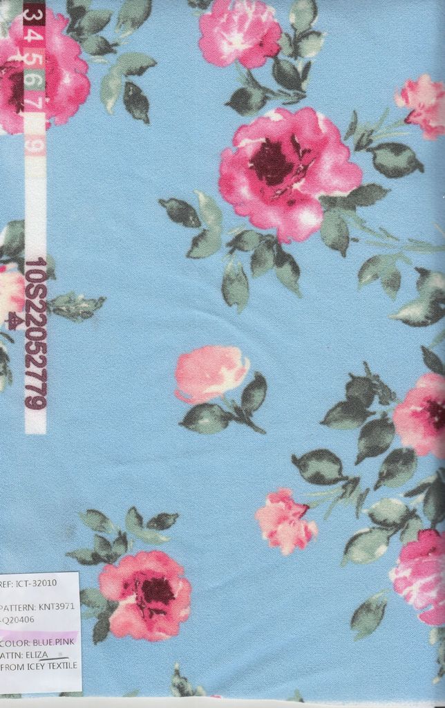 KNT3971-Q20406 / BLUE/PINK / 95%POLY 5%SAPN TECHNO CREPE FLORAL/FLOWER