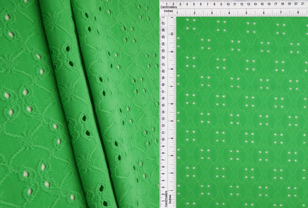 KNT4187 / GREEN / 97%POLY 3%SPAN DTY KNIT JACQUARD EYELET