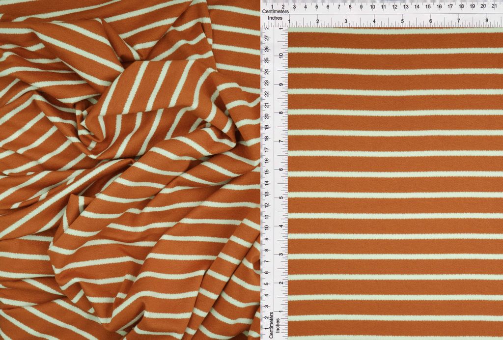 KNT4404 / CAYENNE/IVORY-R / 68%RAY 29%POLY 3%SPAN VISCOSE CREPE W/1CM STRIPE