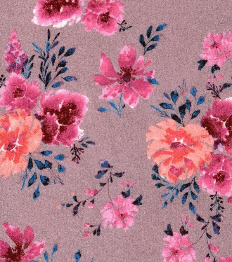KNT3971-MS10416 / DUSTY ROSE / 95%POLY 5%SPAN TECHNO CREPE FLORAL PRINT