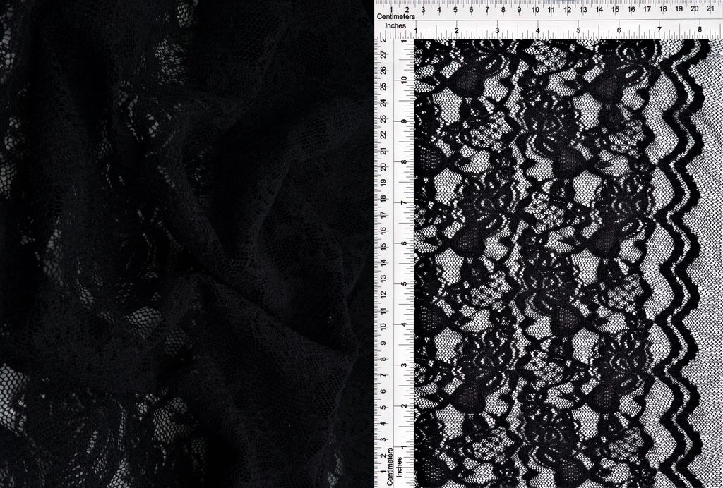 LACE4478 / BLACK / 95%NYLON 5%SPAN FLORAL DOUBLE BORDER LACE