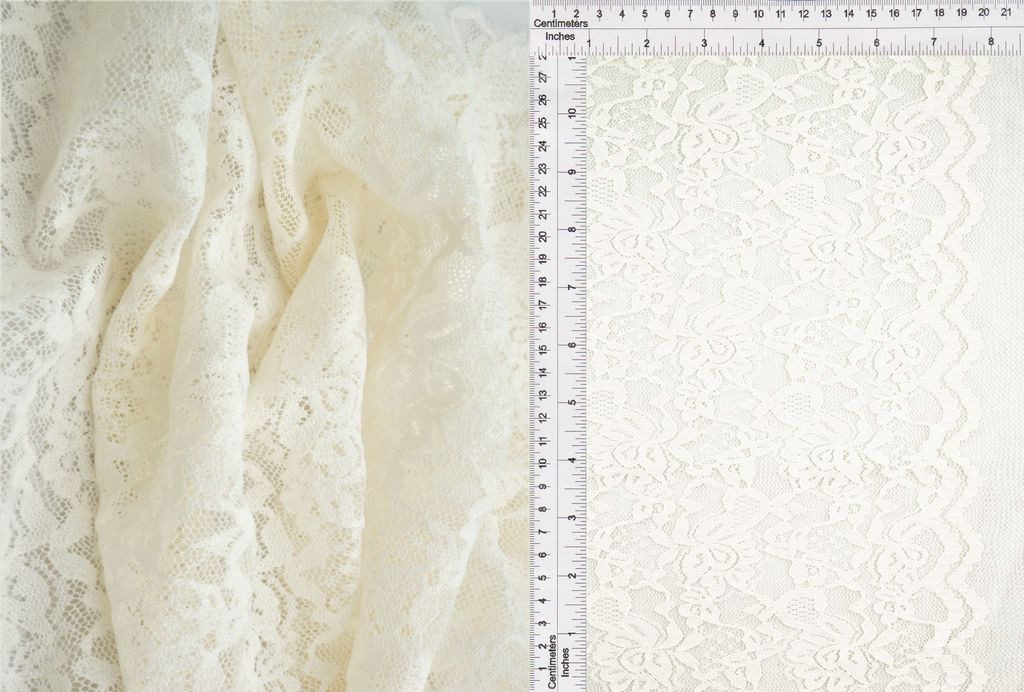 LACE4478 / CREAM / 95%NYLON 5%SPAN FLORAL DOUBLE BORDER LACE