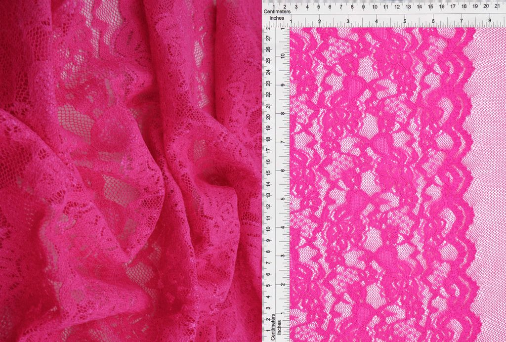 LACE4478 / FUCHSIA / 95%NYLON 5%SPAN FLORAL DOUBLE BORDER LACE