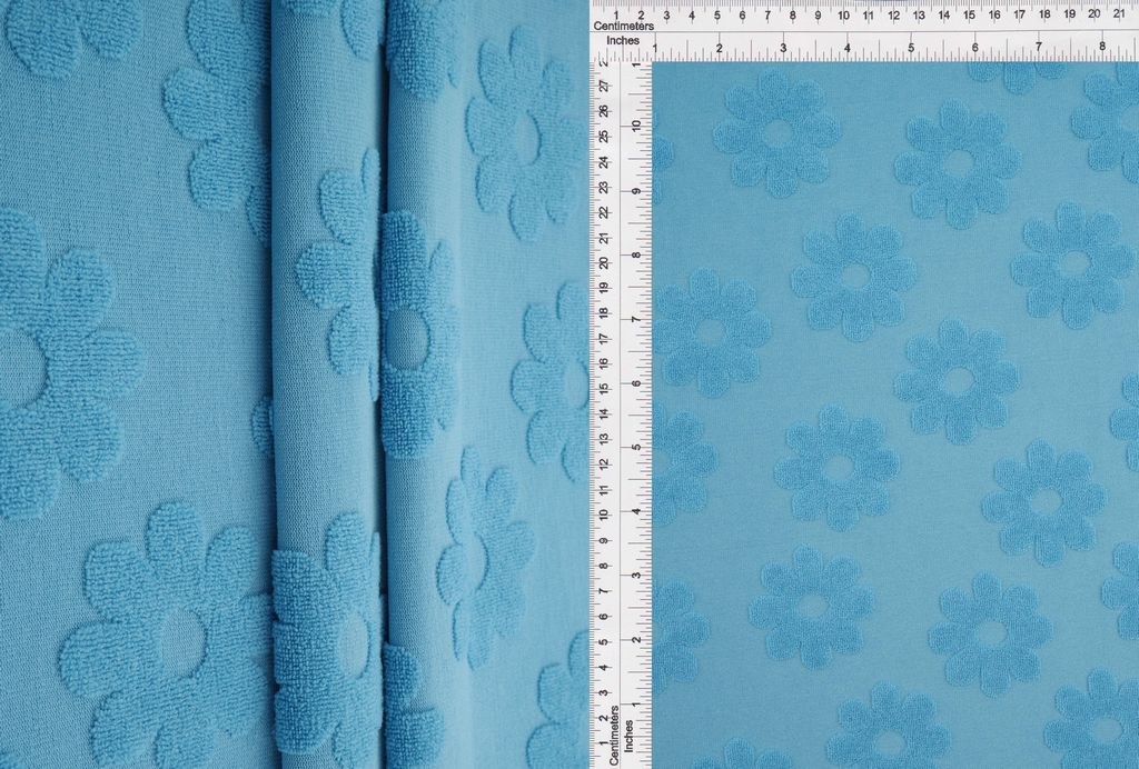 JACQ-4480 / AQUA BLUE / 95%POLY 5%SPAN TOWEL DAISY FLORAL JACQUARD