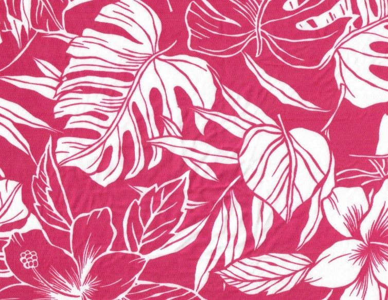 KNT1389-Q10621 / FUCHSIA / 96%POLY 4%SPAN DTY FLOWER/TROPICAL LEAF PRINT