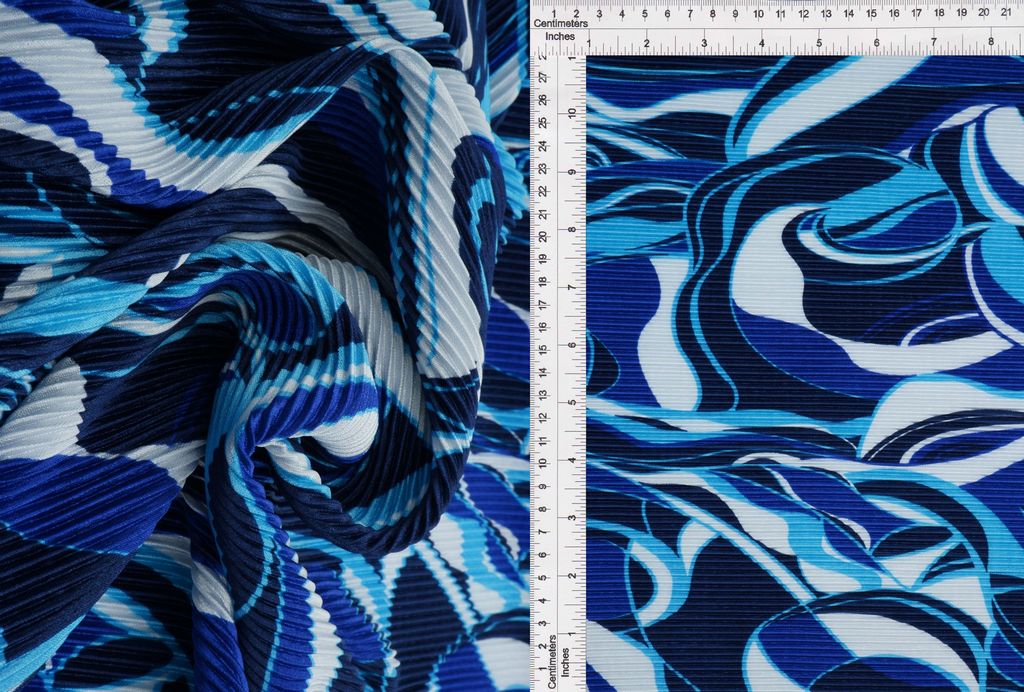 KNT3696-SE71265 / ROYAL / 100%POLY BODRE/INTERLOCK PLEATED ABSTRACT PRINT