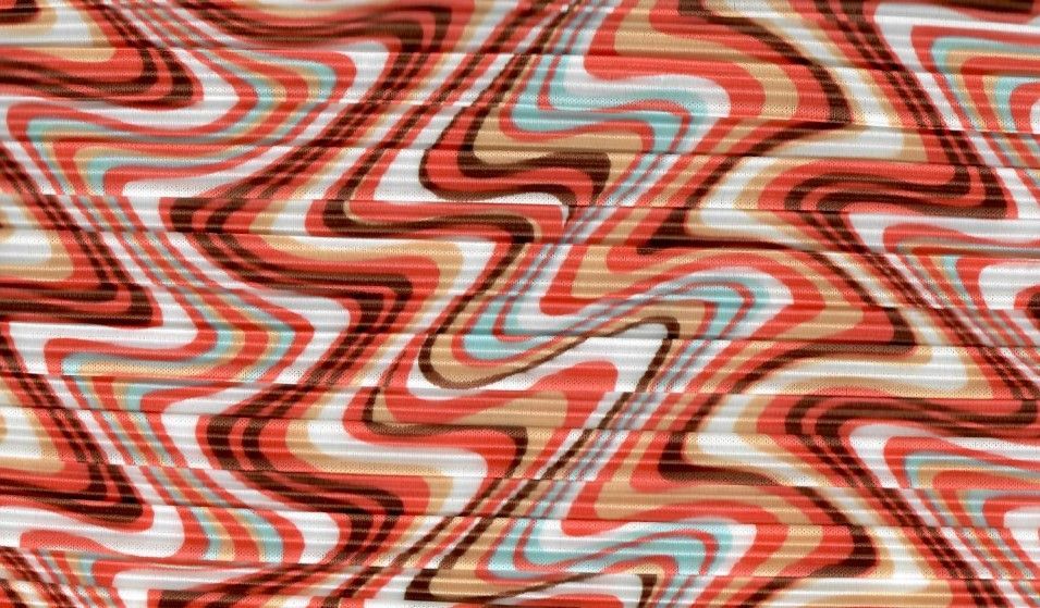 KNT4470-Q20501B / CORAL/BROWN / 100%POLY PLEATED/BODRE/INTERLOCK GEO/WAVE