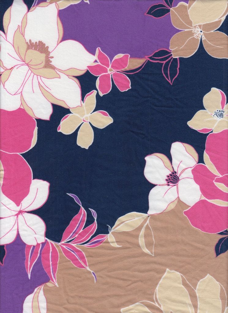 KNT2100-MS11065 / NAVY/VIOLET / 97%POLY 3%SPAN FLORAL/FLOWER DTY BRUSHED PRINT