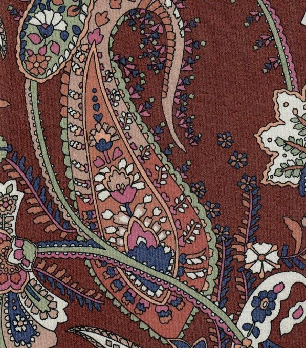 KNT1389-Q10504 / BRICK / 96%POLY 4%SPAN DTY PAISLEY PRINT