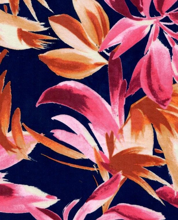 KNT2100-MS11202 / NAVY / 96%POLY 4%SPAN DTY BRUSHED LEAF/TROPICAL PRINT