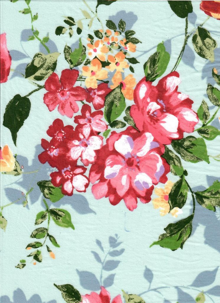 KNT2100-MS11214 / BLUE LT / 96%POLY 4%SPAN BRUSHED DTY FLORAL PRINT