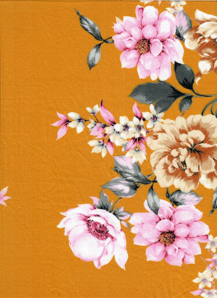 KNT2100-MS11239 / MUSTARD / 96%POLY 4%SPAN BRUSHED DTY FLORAL PRINT