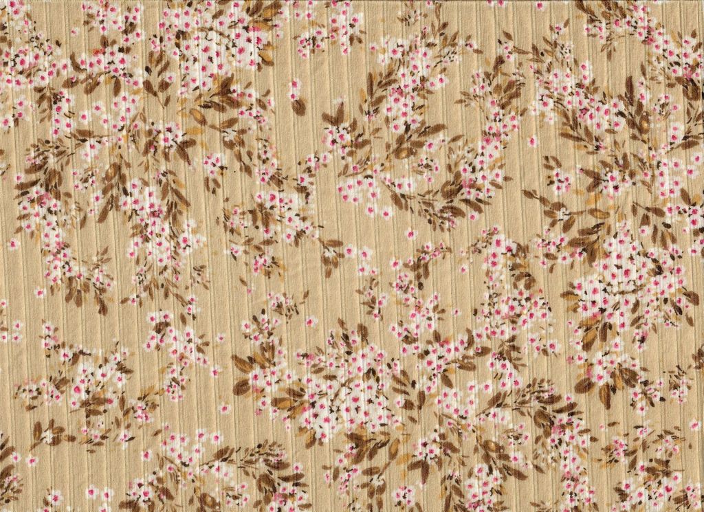 KNT4135-MS11201 / SAND / 87%POLY 13%SPAN 8X3 YUMMY RIB DITSY FLOWER PRINT