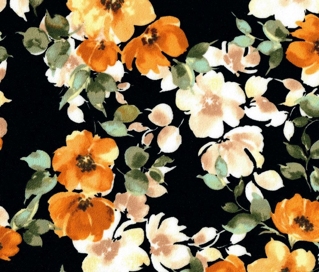 KNT3971-MS10501 / BLACK / 95%POLY 5%SPAN TECHNO CREPE FLORAL PRINT