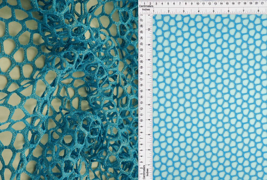 MESH-4467 / AQUA BLUE / 70%POLY 5%SPAN 25%LUREX FISHNET MESH