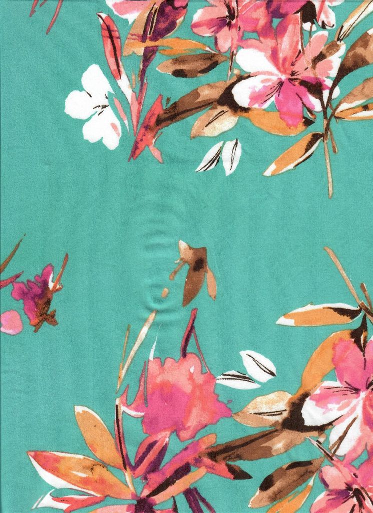 KNT4498-MS11217 / GREEN / 96%POLY 4%SPAN DTY FLORAL PRINT