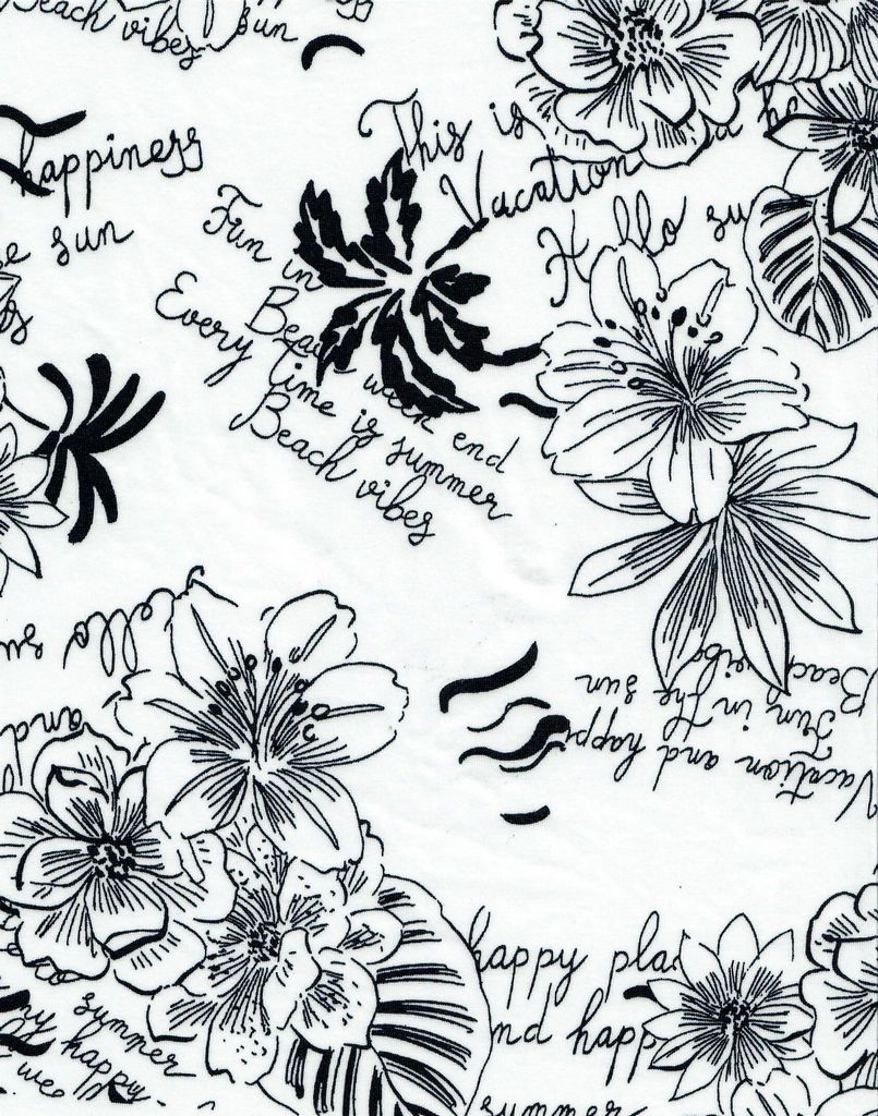 KNT4498-MS11289 / IVORY/BLACK / 96%POLY 4%SPAN DTY FLORAL PRINT