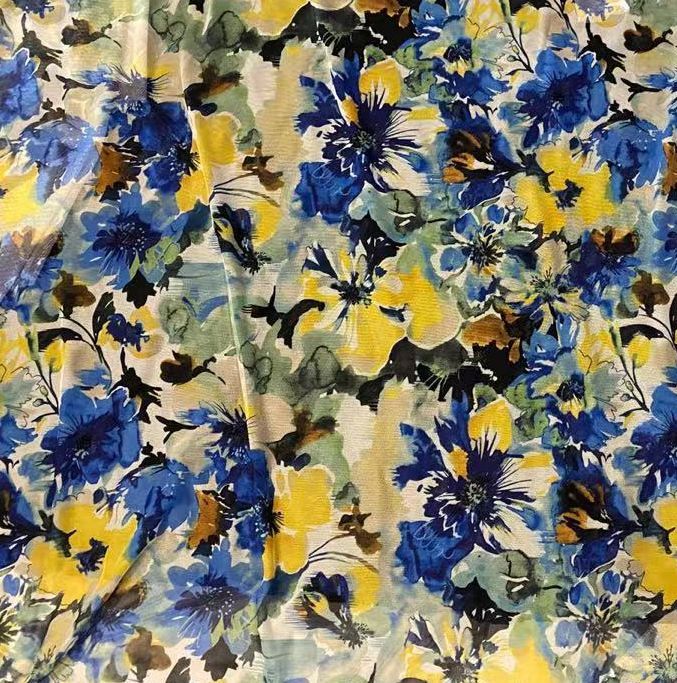 MESH-MS11303D / BLUE / 90%POLY 10%SPAN DIGITAL MESH FLORAL PRINT