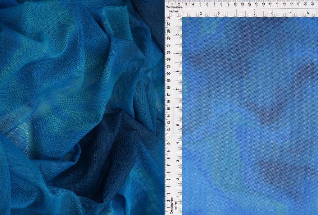 MESH-MS11333D / TEAL BLUE / 90%POLY 10%SPAN MESH DIGITAL ABSTRACT PRINT